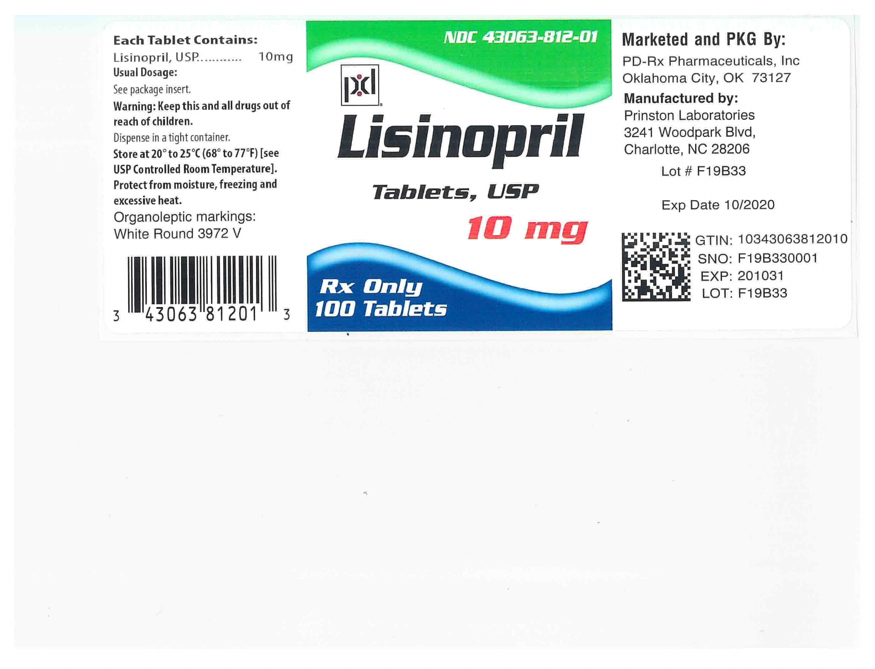 Lisinopril By PD Rx Pharmaceuticals Inc LISINOPRIL Tablet