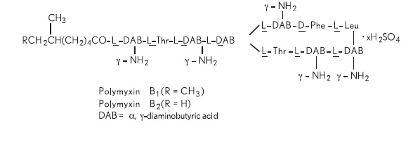 Polymyxin B Sulfate, the sulfate salt of polymyxin B1 and B2 (Structural formula)