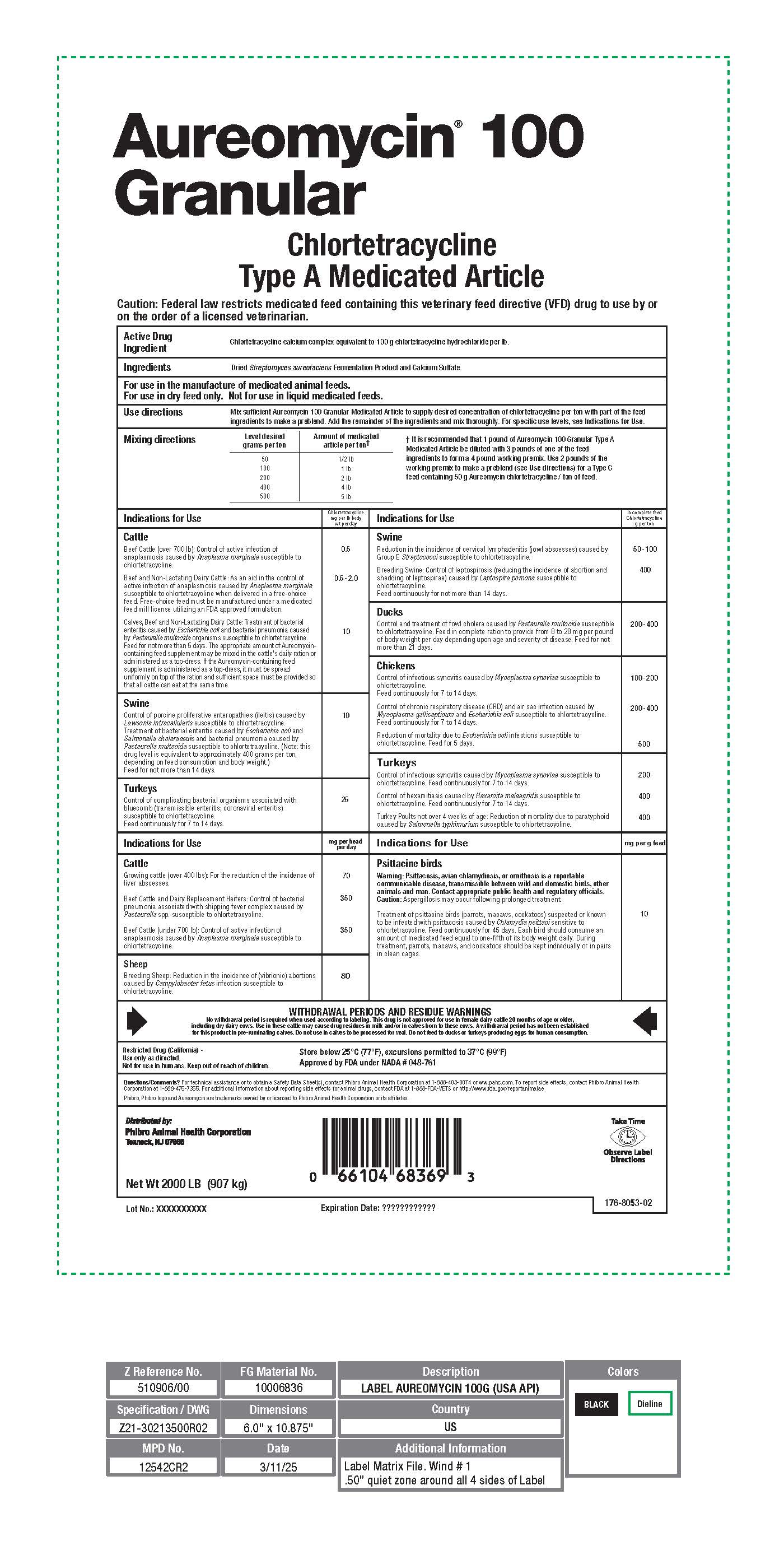 Aureomycin 100 Label - 2000 lbs