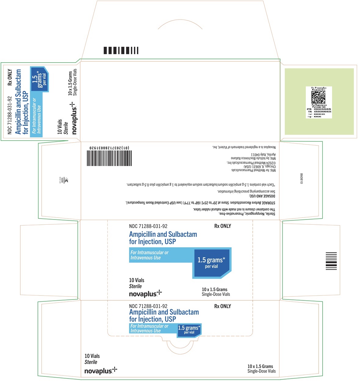 Principal Display Panel - Ampicillin and Sulbactam for Injection, USP 1.5 gram Carton