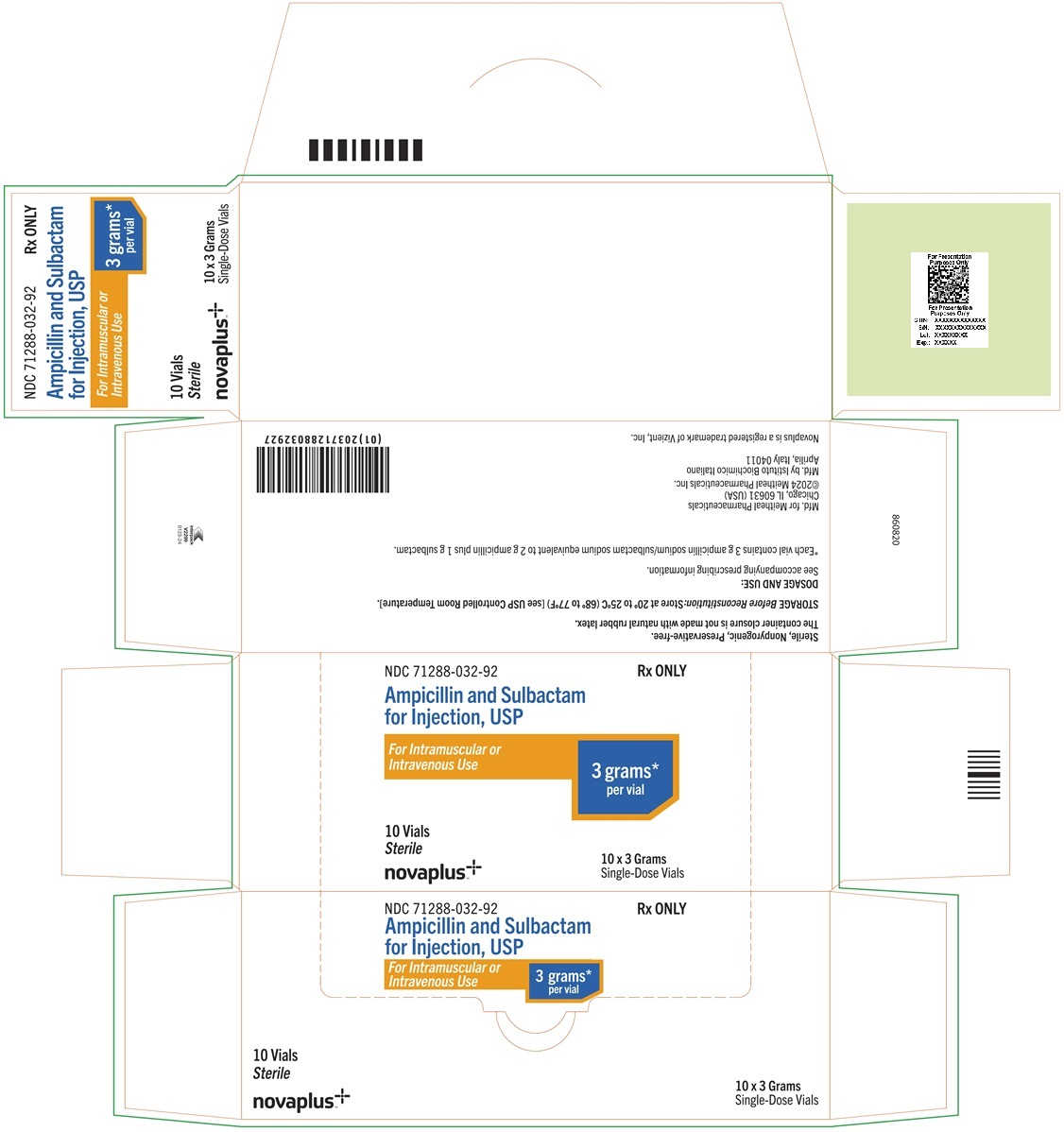 Principal Display Panel – Ampicillin and Sulbactam for Injection, USP 3 gram Carton