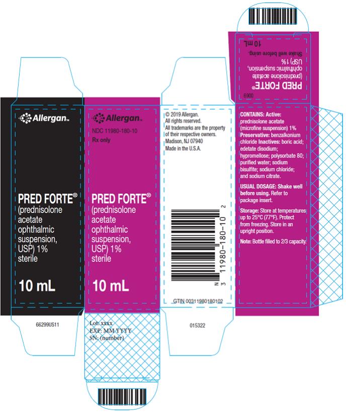 PRINCIPAL DISPLAY PANEL
NDC: <a href=/NDC/11980-180-10>11980-180-10</a>
Rx Only
PRED FORTE
(prednisolone 
acetate 
ophthalmic 
suspension, 
USP) 1%
sterile
