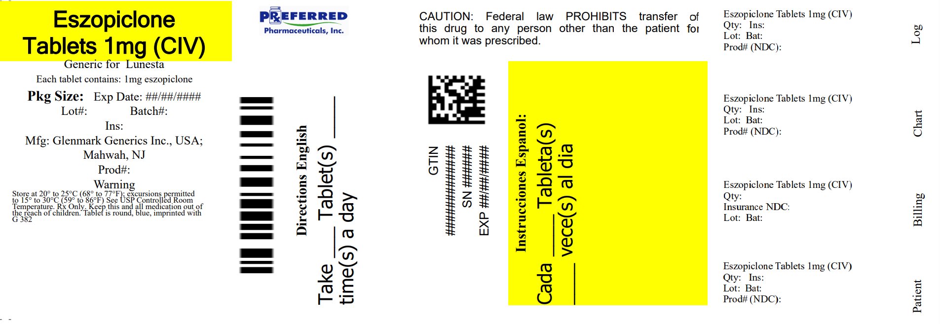 Eszopiclone Tablets 1mg CIV