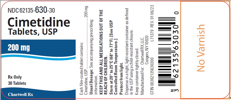 Cimetidine Tablets, USP 200 mg - NDC: <a href=/NDC/62135-630-30>62135-630-30</a> - Bottle of 30 tablets