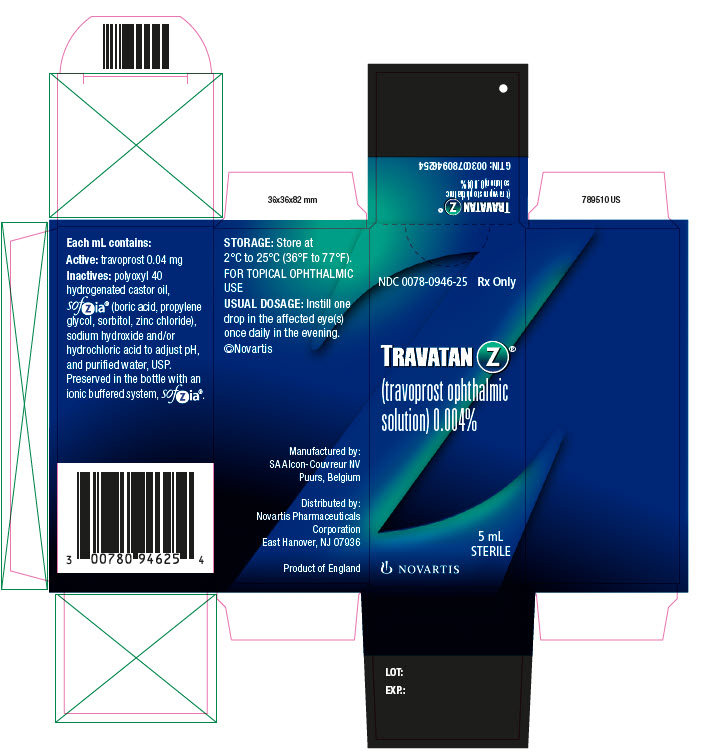 PRINCIPAL DISPLAY PANEL
								NDC: <a href=/NDC/0078-0946-25>0078-0946-25</a>
								Rx Only
								TRAVATAN Z®
								(travoprost ophthalmic solution) 0.004%
								5 mL
								STERILE
								NOVARTIS
							