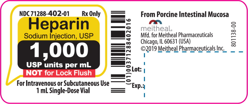 Principal Display Panel – Heparin Sodium Injection, USP 1,000 USP Vial Label
