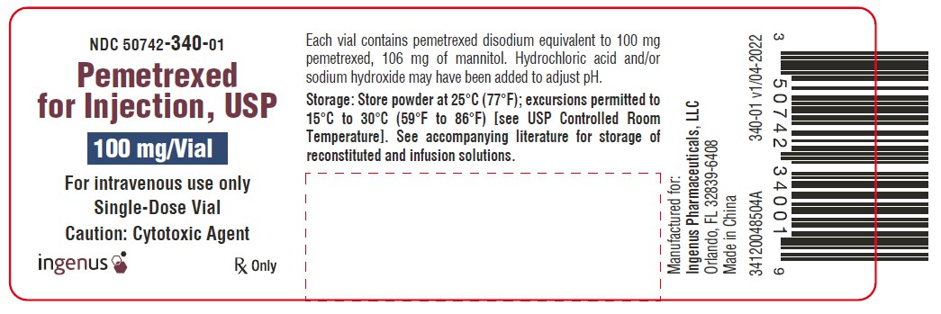 VIAL LABEL– Pemetrexed for Injection 100 mg single-dose vial