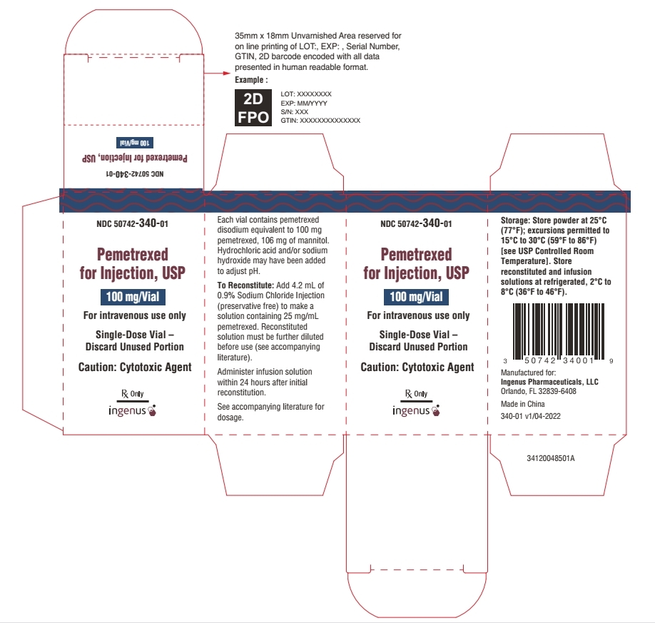 PACKAGE CARTON – Pemetrexed for Injection 100 mg single-dose vial