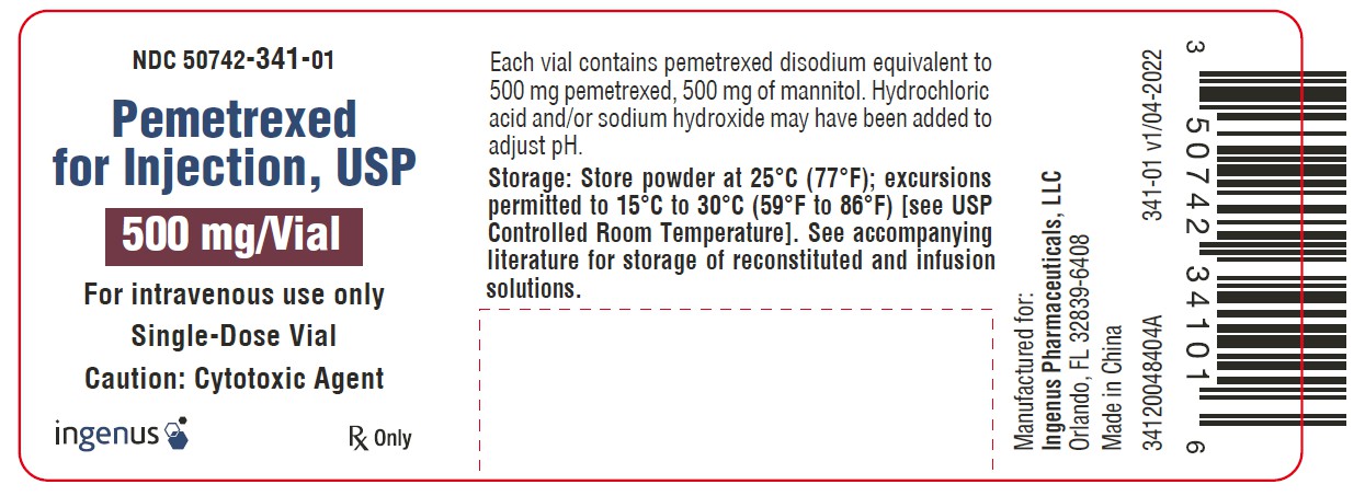 VIAL LABEL– Pemetrexed for Injection 500 mg single-dose vial