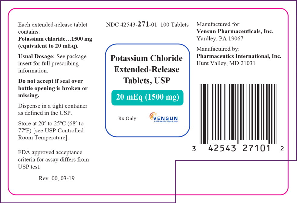 Principal Display Panel - Potassium Chloride Extended-Release 100 Tablets 20 mEq Label
