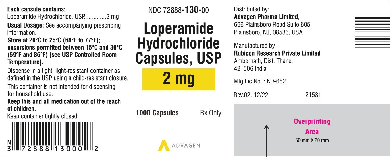 Loperamide hydrochloride capsules USP, 2 mg - NDC: <a href=/NDC/72888-130-00>72888-130-00</a> - 1000 Tablets Label