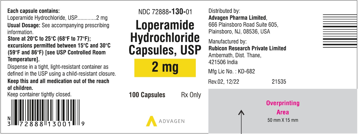 Loperamide hydrochloride capsules USP, 2 mg - NDC: <a href=/NDC/72888-130-01>72888-130-01</a> - 100 Tablets Label