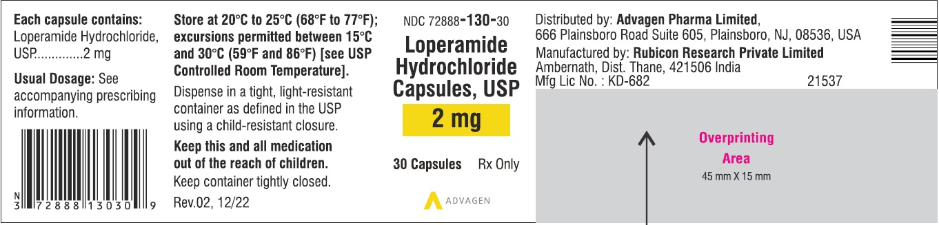 Loperamide hydrochloride capsules USP, 2 mg - NDC: <a href=/NDC/72888-130-30>72888-130-30</a> - 30 Tablets Label