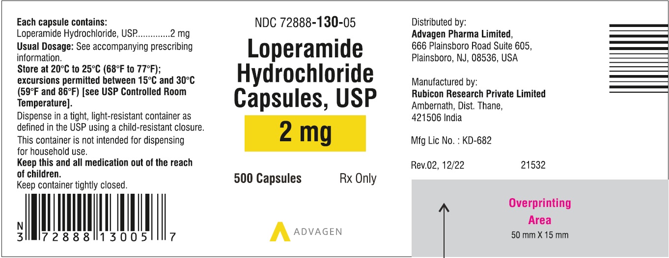 Loperamide hydrochloride capsules USP, 2 mg - NDC: <a href=/NDC/72888-130-05>72888-130-05</a> - 500 Tablets Label