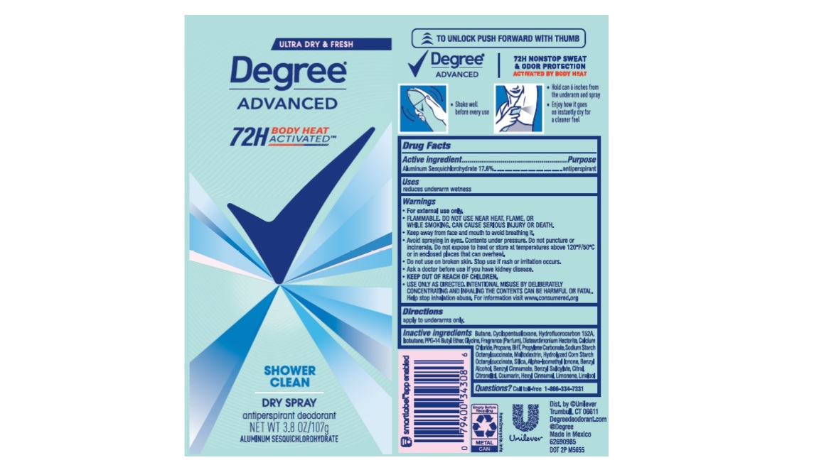 DEGREE- advanced shower clean dry spray 72h antiperspirant deodorant ...