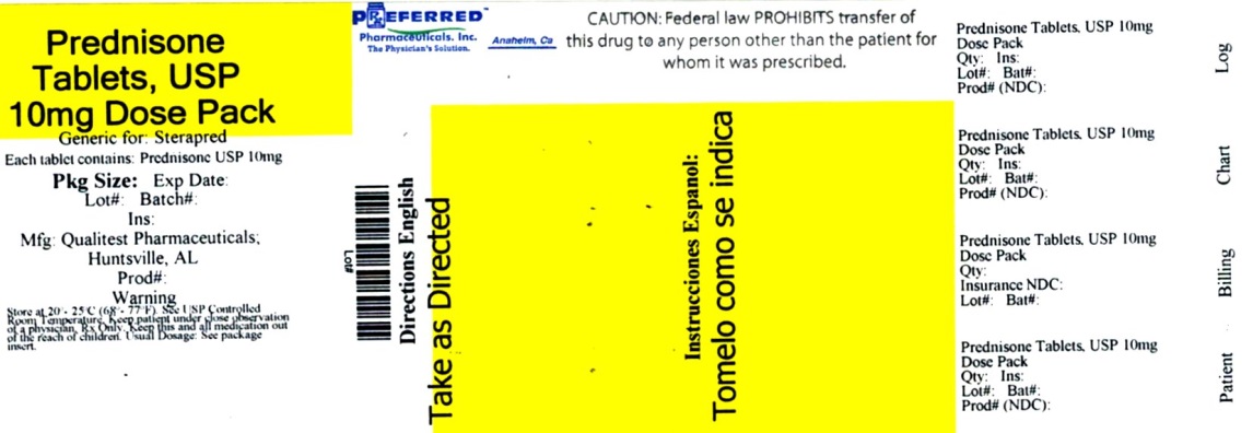 Prednisone Tablets, USP 10mg Dose Pack