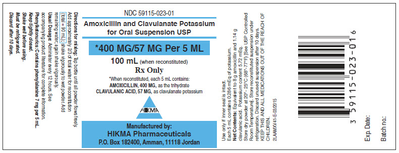 NDC: <a href=/NDC/59115-023-01>59115-023-01</a> Amoxicillin and Clavulanate Potassium for Oral Suspension, USP *400 MG/57 MG Per 5ML