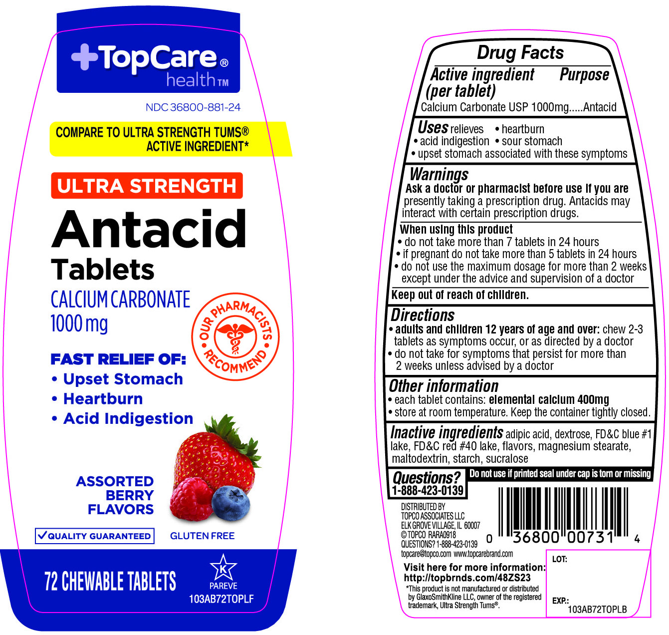 TOPCARE ANTACID CALCIUM- calcium carbonate tablet, chewable
