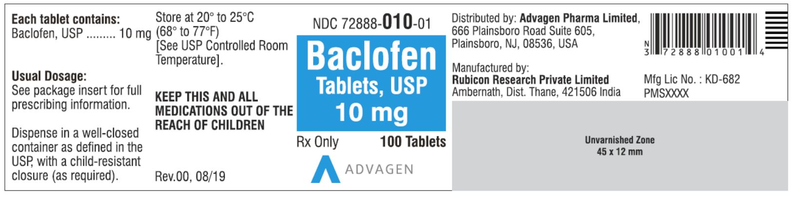 NDC: <a href=/NDC/72888-010-01>72888-010-01</a> - Baclofen Tablets, USP 10 mg - 100 Tablets