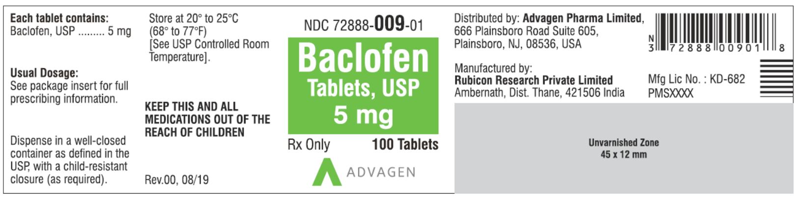 NDC: <a href=/NDC/72888-009-01>72888-009-01</a> - Baclofen Tablets, USP 5 mg - 100 Tablets