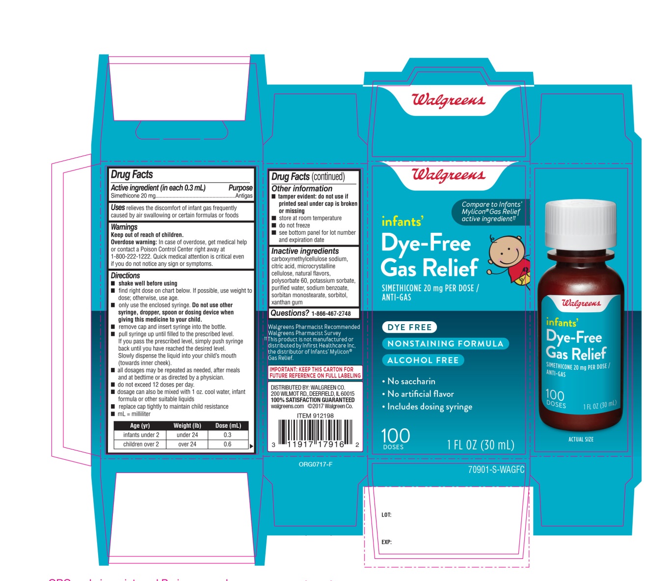 infants' Dye-Free Gas Relief  Simethicone 20 mg PER DOSE  /ANTI GAS 100 Doses 1 FL OZ (30 mL)