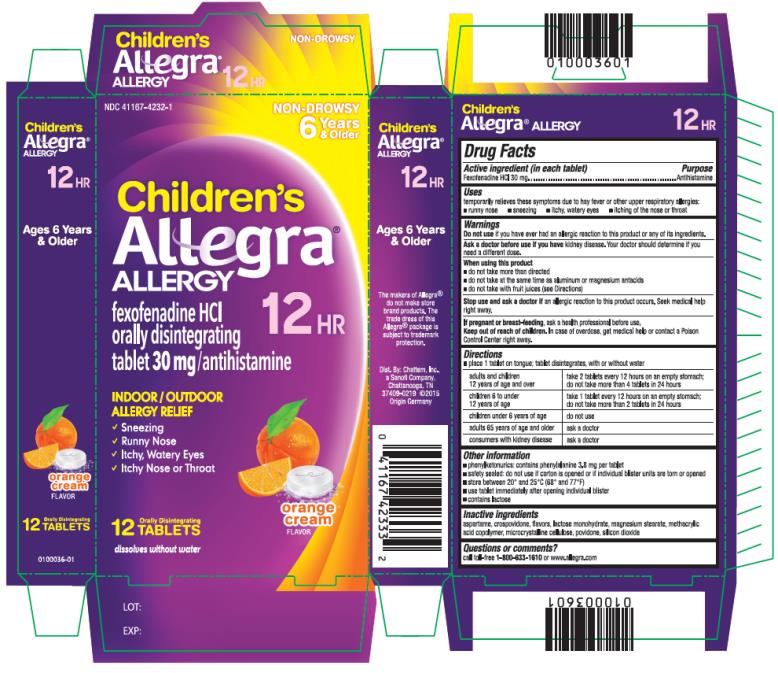 PRINCIPAL DISPLAY PANEL
NDC: <a href=/NDC/41167-4232-1>41167-4232-1</a>
NON-DROWSY
Children’s
Allegra® 
Allergy
fexofenadine HCl orally disintegrating
tablet 30 mg/antihistamine
Indoor and Outdoor Allergies
Orange Cream flavor
12 Orally Disintegrating Tablets 
