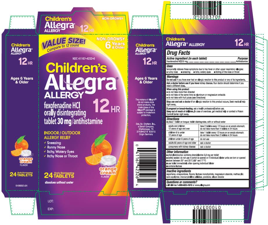 PRINCIPAL DISPLAY PANEL
NDC: <a href=/NDC/41167-4232-6>41167-4232-6</a>
NON-DROWSY
Children’s
Allegra® 
Allergy
fexofenadine HCl orally disintegrating
tablet 30 mg/antihistamine
Indoor and Outdoor Allergies
Orange Cream flavor
24 Orally Disintegrating Tablets 
