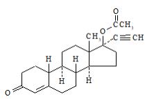 The empirical formula of norethindrone acetate is C22H28O3 and the structural formula is [19-Norpregn-4-en-20-yn-3-one, 17-(acetyloxy)-, (17)-]. The molecular weight of norethindrone acetate is 340.46.  