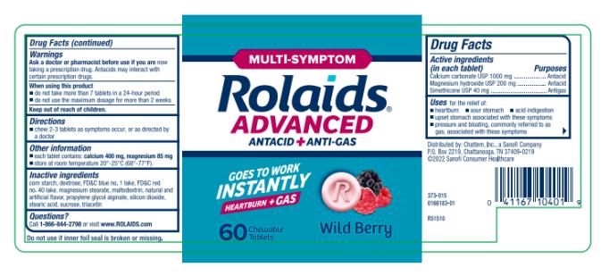 MULTI-SYMPTOM 
Rolaids®
ADVANCED
ANTACID + ANTI-GAS
60 Chewable Tablets
Wild Berry
