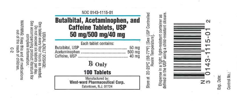 NDC: <a href=/NDC/0143-1115-01>0143-1115-01</a>
Butalbital, Acetaminophen, and 
Caffeine Tablets, USP
50 mg/500 mg/40 mg
Rx Only
100 Tablets
