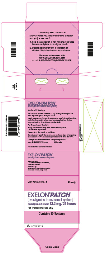 PRINCIPAL DISPLAY PANEL
Package Label – 13.3 mg / 24 hours
Rx Only		NDC: <a href=/NDC/0078-0503-15>0078-0503-15</a>
EXELON® Patch
(rivastigmine transdermal system) 
Each System Delivers 13.3 mg/24 hours
For Transdermal Use Only
Contains 30 Systems