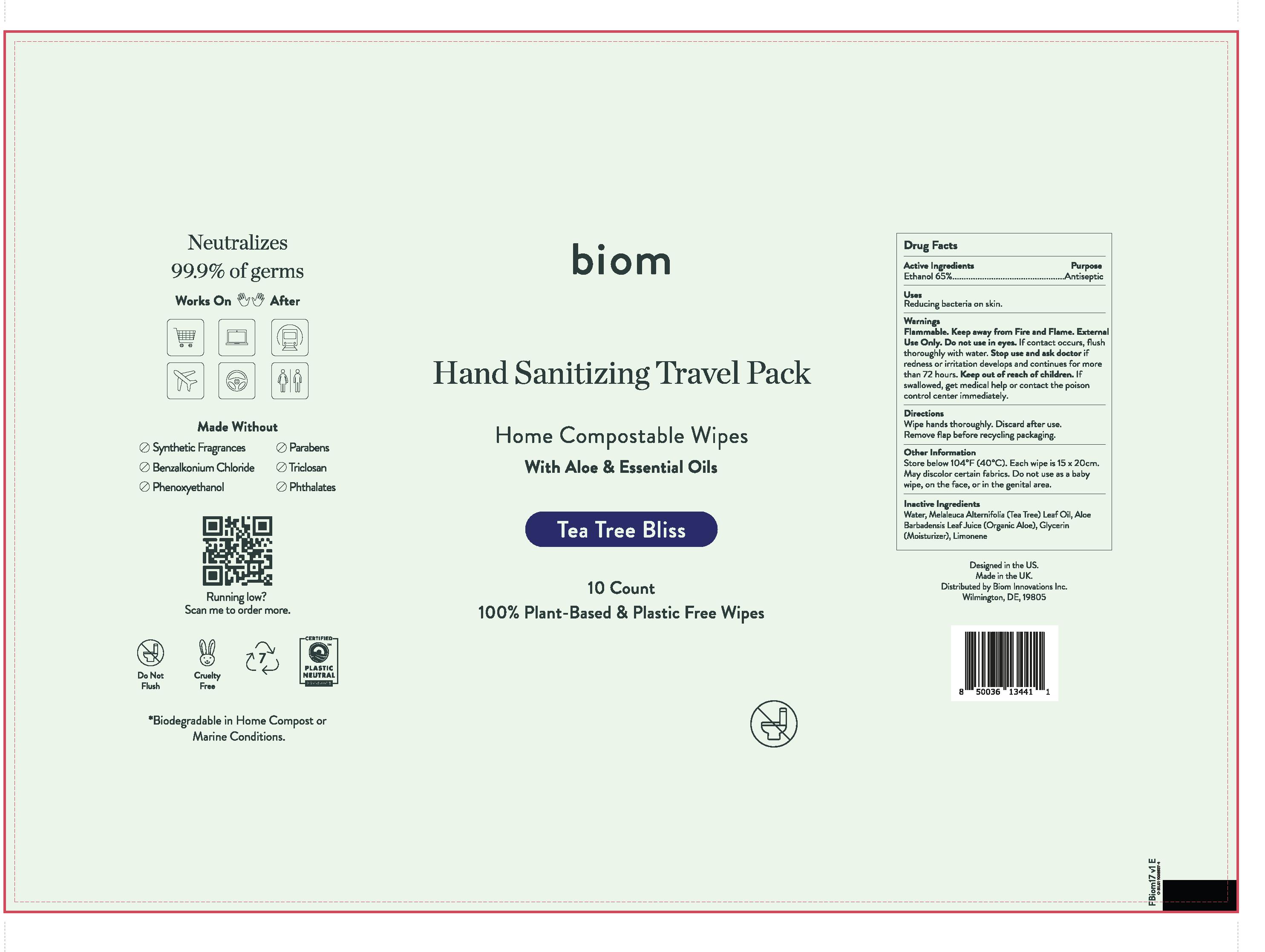 Label - biom - Tea Tree Bliss 10 wipe packet