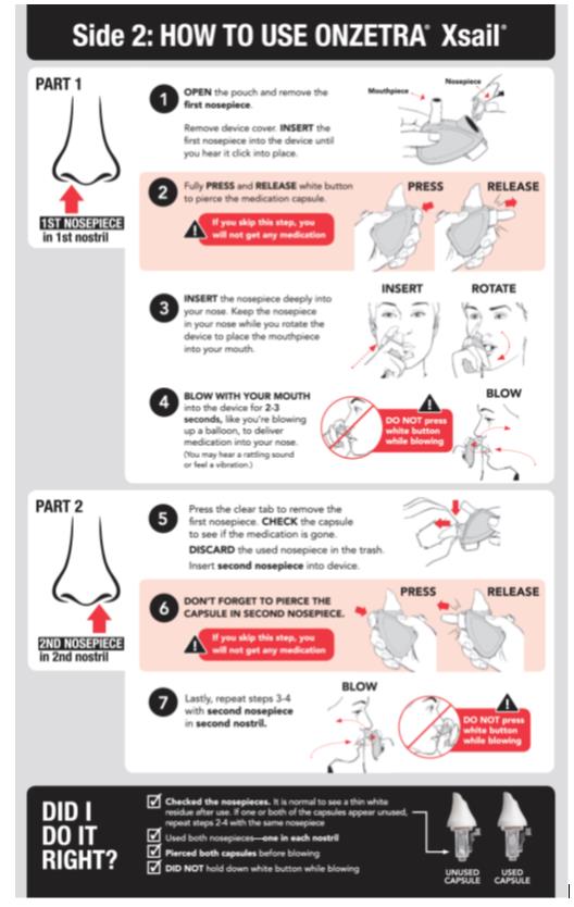 Read these Instructions for Use which come with ONZETRA® Xsail® before you start using it and each time you get a refill. Follow these instructions each time you use ONZETRA Xsail.