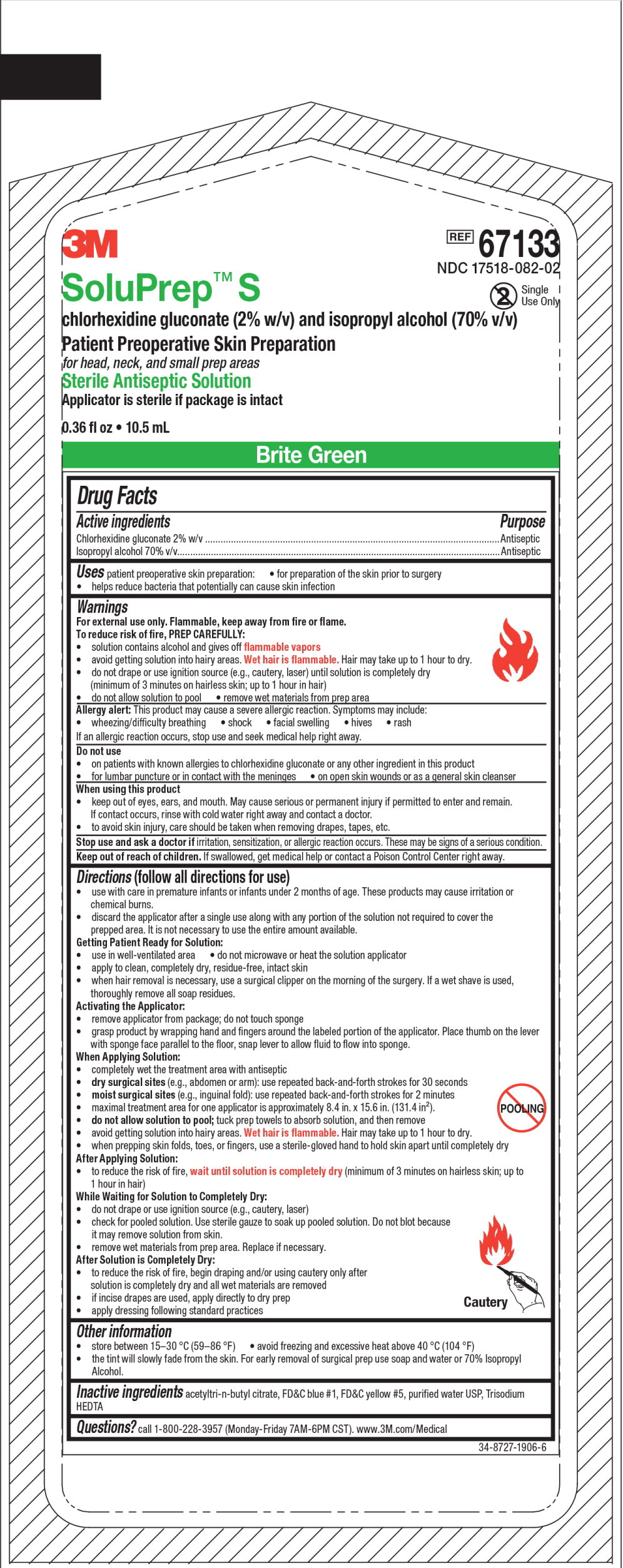 Principal Display Panel – 3M SoluPrep™ S 10.5mL Brite Green Applicator Pouch Label
