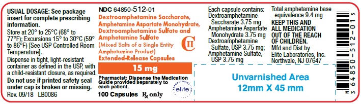 Amphetamine ER Cap 15mg Container Label
