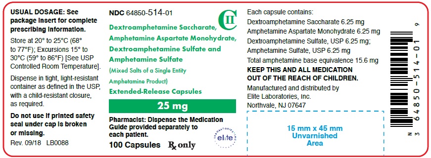 Amphetamine ER Cap 25mg Container Label