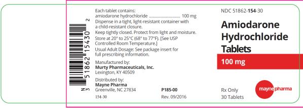 PRINCIPAL DISPLAY PANEL
NDC: <a href=/NDC/51862-154-30>51862-154-30</a>
Amiodarone Hydrochloride
Tablets
100 mg
30 Tablets
Rx Only
