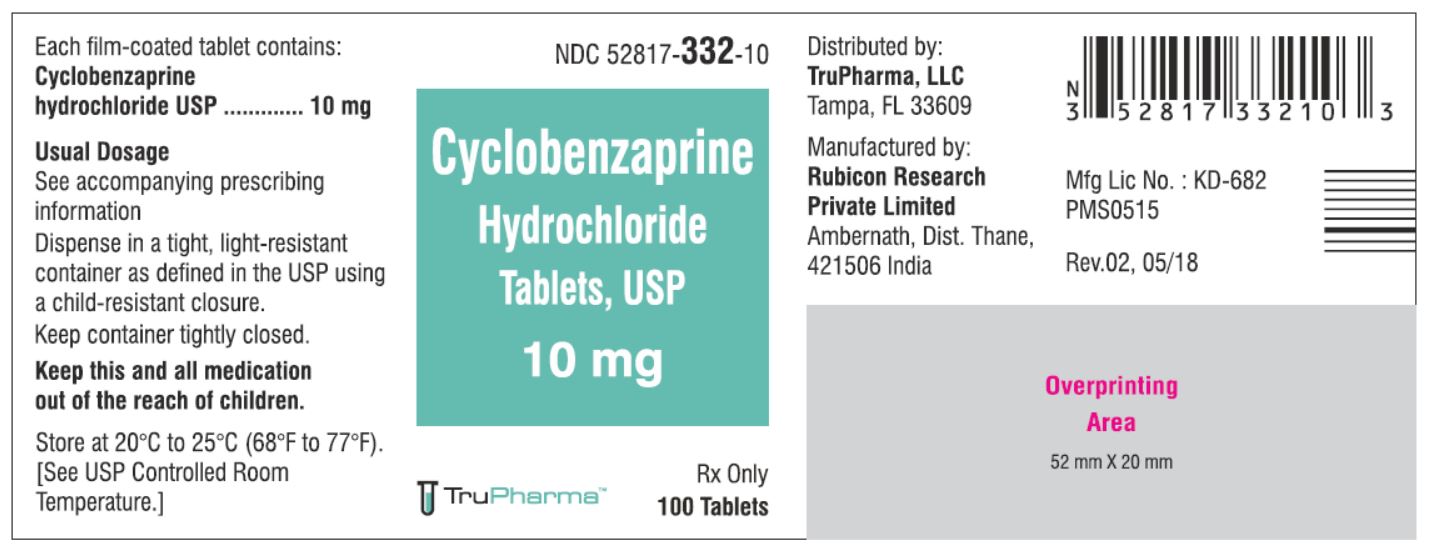 Cyclobenzaprine hydrochloride, USP-10 MG - NDC  52817-332-10 bottles of 100 Tablets