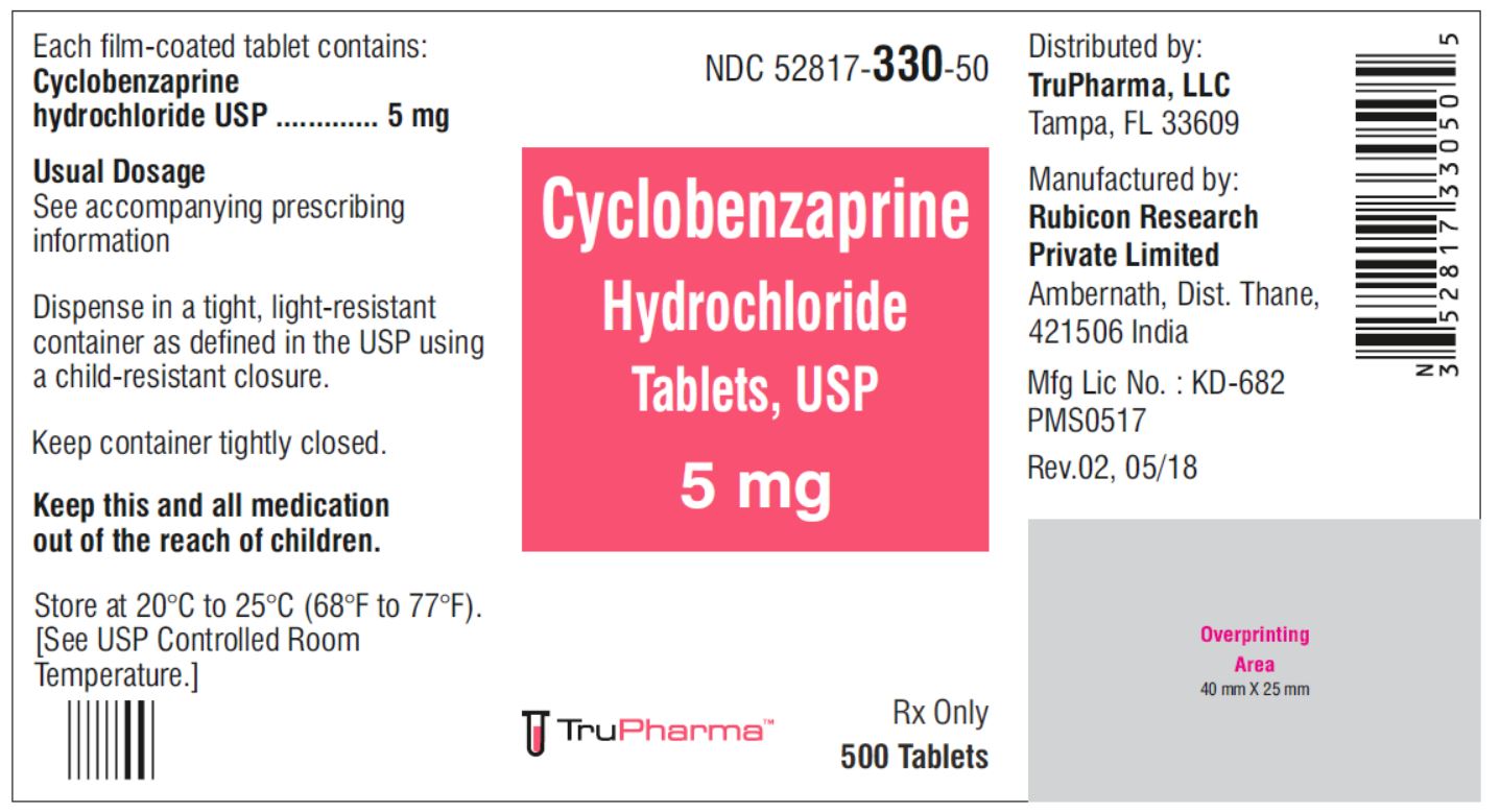 Cyclobenzaprine hydrochloride, USP-5 MG - NDC: <a href=/NDC/52817-330-50>52817-330-50</a> bottles of 500 Tablets