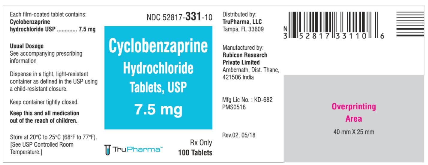 Cyclobenzaprine hydrochloride, USP-7.5 MG - NDC: <a href=/NDC/52817-331-10>52817-331-10</a> bottles of 100 Tablets