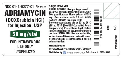 Adriamycin (Doxorubicin HCl) for Injection vial label for 50 mg/vial