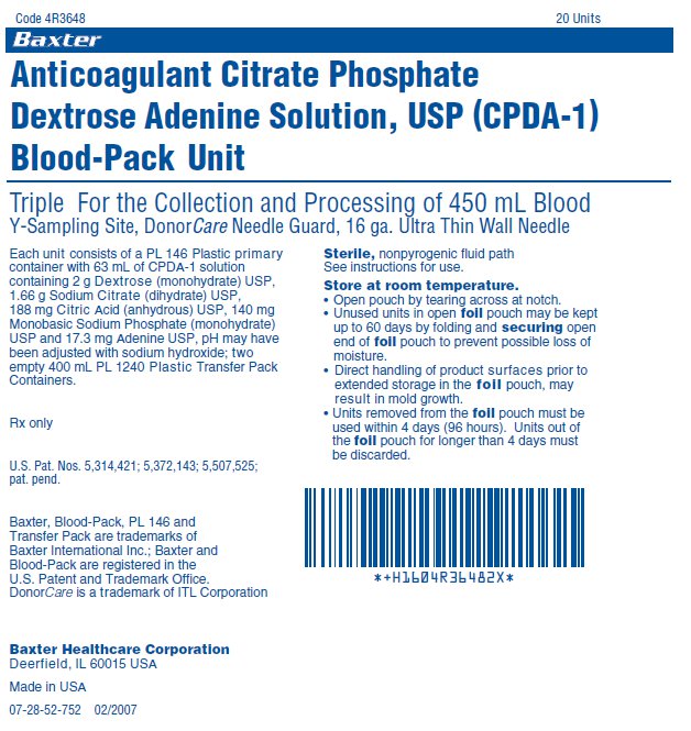 Anticoagulant Citrate Phosphate Dextrose Adenine Solution, USP (CPDA-1) Blood-Pack Unit label