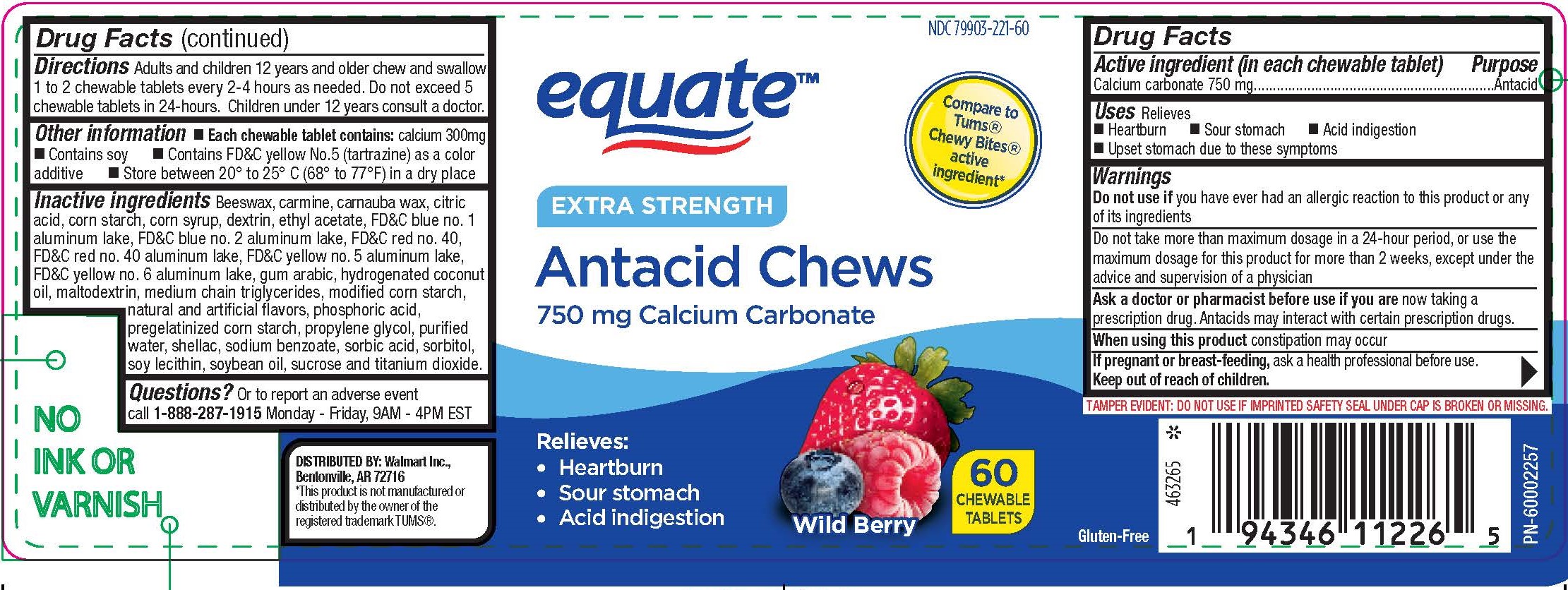 Equate Wild Berry Antacid Chews 60ct