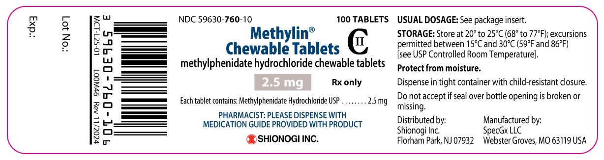 Methylin Chewable Tablets 2.5 mg label