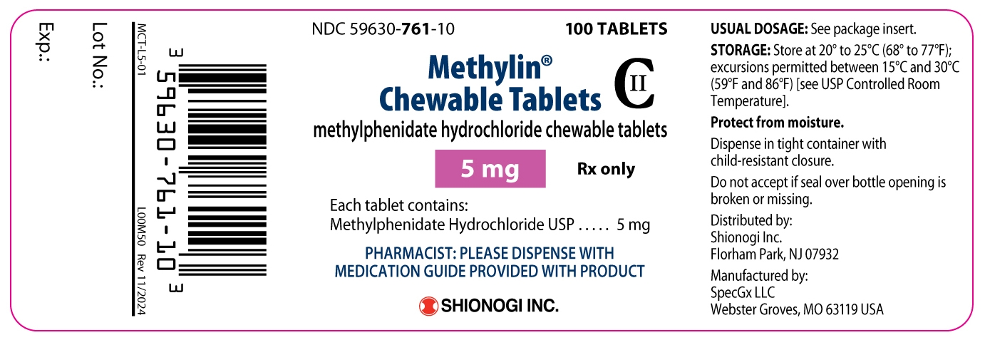 Methylin Chewable Tablets 5 mg bottle label