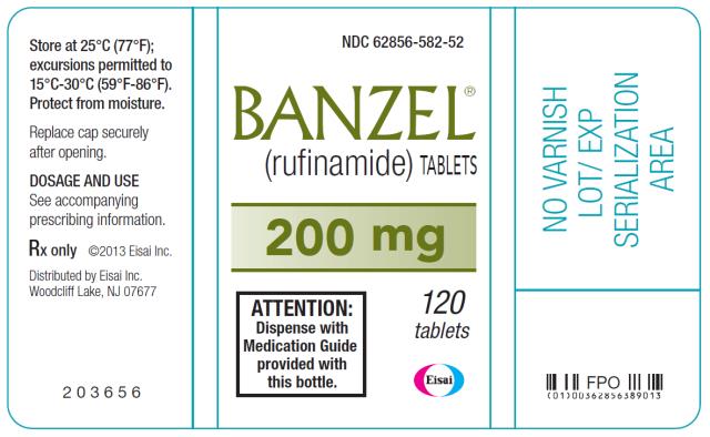 PRINCIPAL DISPLAY PANEL
NDC: <a href=/NDC/62856-582-52>62856-582-52</a>
BANZEL® 
(rufinamide) TABLETS
200 mg
120 tablets
