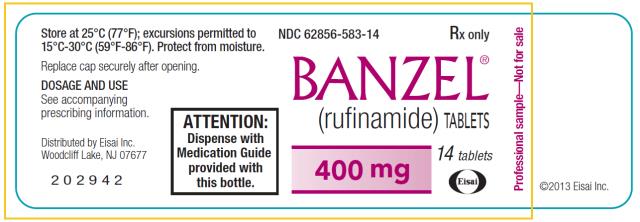 PRINCIPAL DISPLAY PANEL
NDC: <a href=/NDC/62856-583-14>62856-583-14</a>
BANZEL®
(rufinamide) TABLETS
400 mg
14 tablets
