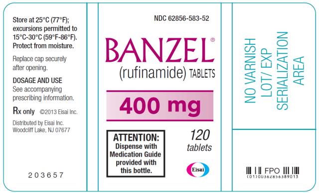 PRINCIPAL DISPLAY PANEL
NDC: <a href=/NDC/62856-583-52>62856-583-52</a>
BANZEL®
(rufinamide) TABLETS
400 mg
120 tablets
