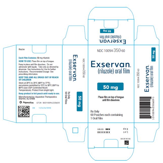 NDC: <a href=/NDC/10094-350-60>10094-350-60</a>
Exservan
(riluzole) oral film
50 mg
Rx Only
60 Pouches each containing
1 Oral Film
