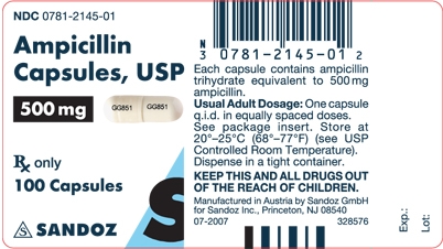 Ampicillin Capsules 500 mg Label